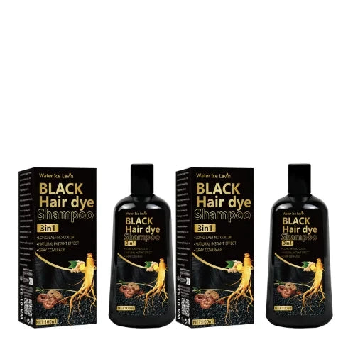 Black Hair Dye Shampoo 3in1 with Ginger & Biotin - Long Lasting Color & Gray Coverage for Vibrant Hair