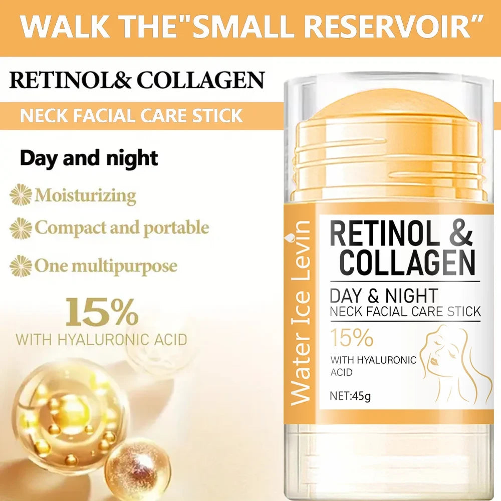 45g Retinol and Collagen Day and Night Neck Cream Facial Stick, Hydrating and Moisturizing, Non-Greasy, Easy to Use, Easy to Absorb, Gentle and Non-Irritating, Deeply Absorbed!