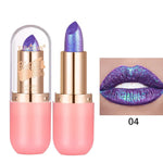Metallic Violet Chameleon Lipstick Color Changing Matte Glitter Diamond Waterproof Pearl Shine Lip Gloss Sexy Makeup Halloween