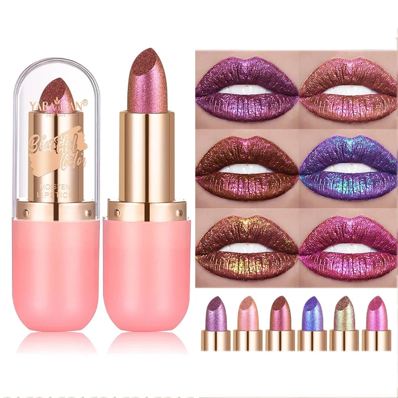 Metallic Violet Chameleon Lipstick Color Changing Matte Glitter Diamond Waterproof Pearl Shine Lip Gloss Sexy Makeup Halloween