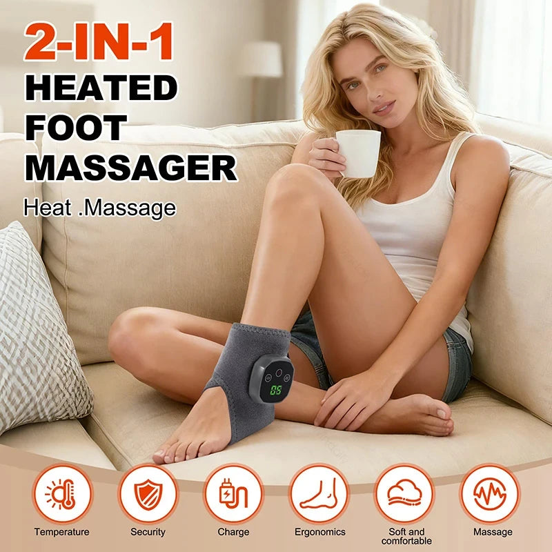 2026 New Electric Cordless Ankle Massager Hot Compress Ankle Foot Brace Wrap Warmer Wrist Tenosynovitis Vibration Relaxation