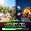 coldSky 20000mAh Camping Fan with 4 LED Lights and Remote Control 8 Speed Adjustable Rechargeable Outdoor Fan for Tent Fishing